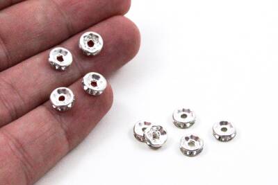 10 Adet - 7 mm Taşlı Takı Aparatı, Taşı Ara Boncuk, Nikel Kaplama - 2