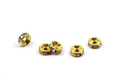 10 Adet - 7 mm Taşlı Takı Aparatı, Taşı Ara Boncuk, Sarı Kaplama - 1