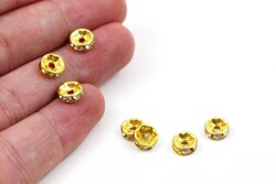 10 Adet - 7 mm Taşlı Takı Aparatı, Taşı Ara Boncuk, Sarı Kaplama - 2
