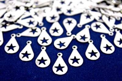 10 Adet- 8x14 Mm Damla Desenli Pul, Takı Malzemesi, Metal Pul, Nikel Kaplama, Pirinç #1129n - 1
