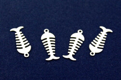 10 Adet- 8x20 Mm Kılçık Desenli Pul, Takı Malzemesi, Metal Pul, Nikel Kaplama, Pirinç #1290n - 1