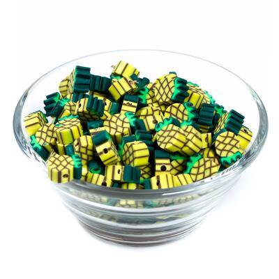 10 Adet, Ananas Desenli Polimer Fimo Boncuk, Polimer Kil Boncuk. 1. Kalite - 2