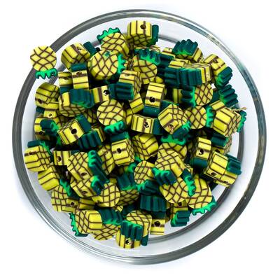 10 Adet, Ananas Desenli Polimer Fimo Boncuk, Polimer Kil Boncuk. 1. Kalite - 1