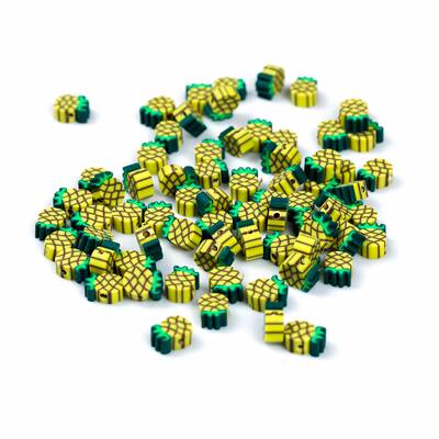 10 Adet, Ananas Desenli Polimer Fimo Boncuk, Polimer Kil Boncuk. 1. Kalite - 3