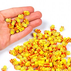 10 Adet, Ayıcık Desenli Polimer Fimo Boncuk, Polimer Kil Boncuk. 1. Kalite - 4