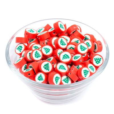 10 Adet, Çam Ağacı Desenli Polimer Fimo Boncuk, Polimer Kil Boncuk. 1. Kalite - 2