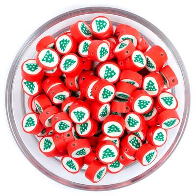 10 Adet, Çam Ağacı Desenli Polimer Fimo Boncuk, Polimer Kil Boncuk. 1. Kalite - 1