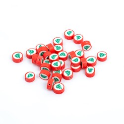 10 Adet, Çam Ağacı Desenli Polimer Fimo Boncuk, Polimer Kil Boncuk. 1. Kalite - 3