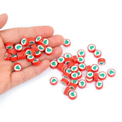 10 Adet, Çam Ağacı Desenli Polimer Fimo Boncuk, Polimer Kil Boncuk. 1. Kalite - 4
