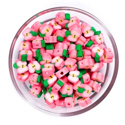 10 Adet, Pembe Elma Desenli Polimer Fimo Boncuk, Polimer Kil Boncuk. 1. Kalite - 1