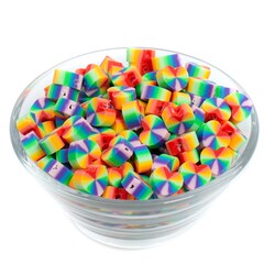 10 Adet, Gökkuşağı Desenli Kalp Polimer Fimo Boncuk, Polimer Kil Boncuk. 1. Kalite - 2