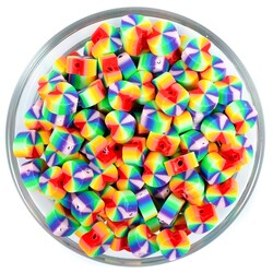 10 Adet, Gökkuşağı Desenli Kalp Polimer Fimo Boncuk, Polimer Kil Boncuk. 1. Kalite - 1