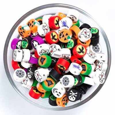 10 Adet, Halloween Figürleri Desenli Polimer Fimo Boncuk, Polimer Kil Boncuk. 1. Kalite - 1