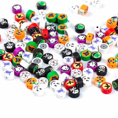 10 Adet, Halloween Figürleri Desenli Polimer Fimo Boncuk, Polimer Kil Boncuk. 1. Kalite - 3