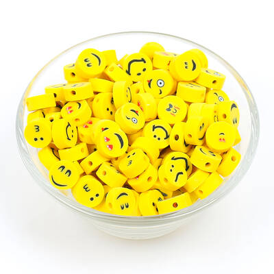 10 Adet, Karışık Emoji Figürlü Polimer Fimo Boncuk, Polimer Kil Boncuk. 1. Kalite - 2