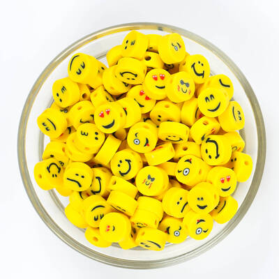 10 Adet, Karışık Emoji Figürlü Polimer Fimo Boncuk, Polimer Kil Boncuk. 1. Kalite - 1