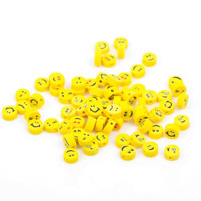 10 Adet, Karışık Emoji Figürlü Polimer Fimo Boncuk, Polimer Kil Boncuk. 1. Kalite - 3