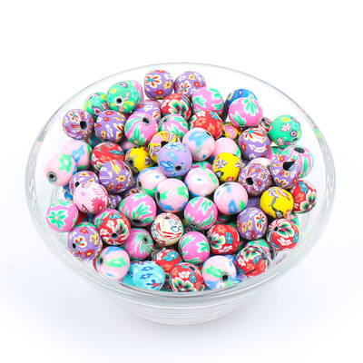 10 Adet, Karışık Emruli Desenli Polimer Fimo Boncuk, Polimer Kil Boncuk. 1. Kalite - 2