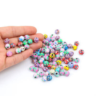 10 Adet, Karışık Emruli Desenli Polimer Fimo Boncuk, Polimer Kil Boncuk. 1. Kalite - 4