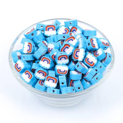 10 Adet, Gökkuşağı Figürlü Polimer Fimo Boncuk, Polimer Kil Boncuk. 1. Kalite - 2