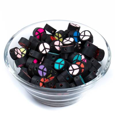 10 Adet, Karışık Renkli Barış İşareti Desenli Polimer Fimo Boncuk, Polimer Kil Boncuk. 1. Kalite - 2