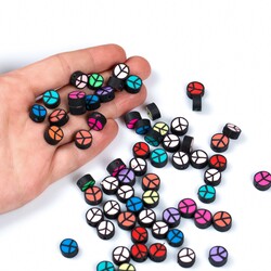 10 Adet, Karışık Renkli Barış İşareti Desenli Polimer Fimo Boncuk, Polimer Kil Boncuk. 1. Kalite - 4