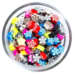 10 Adet, Karışık Renkli Çiçek Desenli Polimer Fimo Boncuk, Polimer Kil Boncuk. 1. Kalite - 1