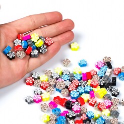 10 Adet, Karışık Renkli Çiçek Desenli Polimer Fimo Boncuk, Polimer Kil Boncuk. 1. Kalite - 4