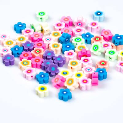 10 Adet, Karışık Renkli Çiçek Desenli Polimer Fimo Boncuk, Polimer Kil Boncuk. 1. Kalite - 3