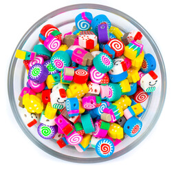 10 Adet, Karışık Renkli Cupcake Figürlü Polimer Fimo Boncuk, Polimer Kil Boncuk. 1. Kalite - 1