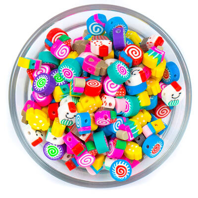 10 Adet, Karışık Renkli Cupcake Figürlü Polimer Fimo Boncuk, Polimer Kil Boncuk. 1. Kalite - 1