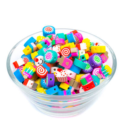 10 Adet, Karışık Renkli Cupcake Figürlü Polimer Fimo Boncuk, Polimer Kil Boncuk. 1. Kalite - 2