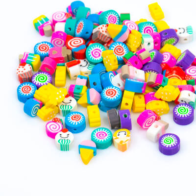 10 Adet, Karışık Renkli Cupcake Figürlü Polimer Fimo Boncuk, Polimer Kil Boncuk. 1. Kalite - 3