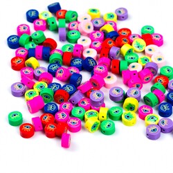 10 Adet, Karışık Renkli Göz Desenli Polimer Fimo Boncuk, Polimer Kil Boncuk. 1. Kalite - 3