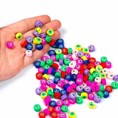 10 Adet, Karışık Renkli Göz Desenli Polimer Fimo Boncuk, Polimer Kil Boncuk. 1. Kalite - 4