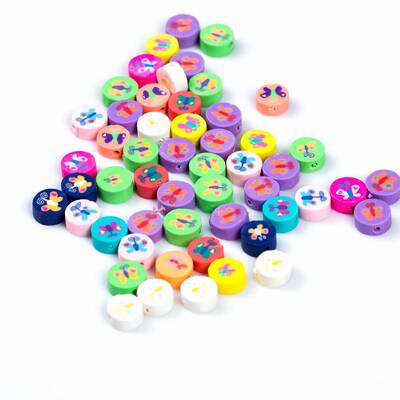 10 Adet, Karışık Renkli Kelebek Desenli Polimer Fimo Boncuk, Polimer Kil Boncuk. 1. Kalite - 3