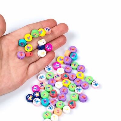 10 Adet, Karışık Renkli Kelebek Desenli Polimer Fimo Boncuk, Polimer Kil Boncuk. 1. Kalite - 4