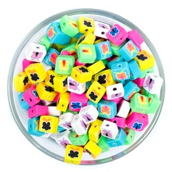 10 Adet, Karışık Renkli Kelebek Desenli Polimer Fimo Boncuk, Polimer Kil Boncuk. 1. Kalite - 1