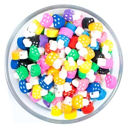 10 Adet, Karışık Renkli Mantar Desenli Polimer Fimo Boncuk, Polimer Kil Boncuk. 1. Kalite - 1