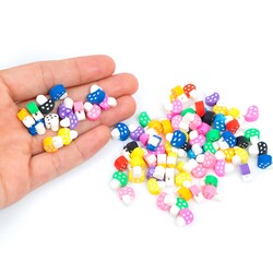 10 Adet, Karışık Renkli Mantar Desenli Polimer Fimo Boncuk, Polimer Kil Boncuk. 1. Kalite - 4