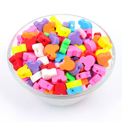 10 Adet, Karışık Renkli Mickey Mouse Figürlü Polimer Fimo Boncuk, Polimer Kil Boncuk. 1. Kalite - 2