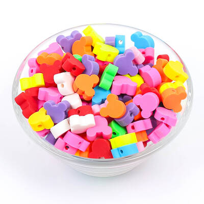 10 Adet, Karışık Renkli Mickey Mouse Figürlü Polimer Fimo Boncuk, Polimer Kil Boncuk. 1. Kalite - 2