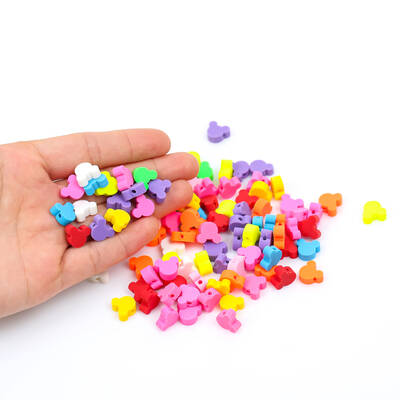 10 Adet, Karışık Renkli Mickey Mouse Figürlü Polimer Fimo Boncuk, Polimer Kil Boncuk. 1. Kalite - 4