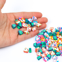 10 Adet, Karışık Renkli Unicorn Figürlü Polimer Fimo Boncuk, Polimer Kil Boncuk. 1. Kalite - 4