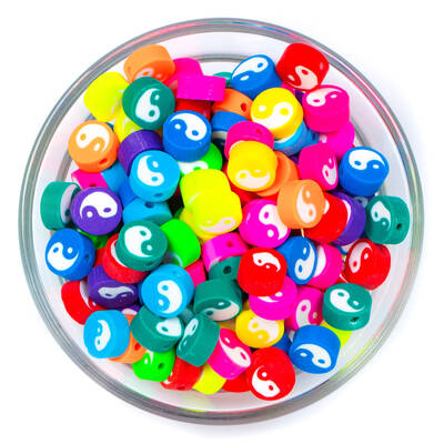 10 Adet, Karışık Renkli Yin Yang Denge Figürlü Polimer Fimo Boncuk, Polimer Kil Boncuk. 1. Kalite - 1