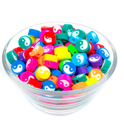 10 Adet, Karışık Renkli Yin Yang Denge Figürlü Polimer Fimo Boncuk, Polimer Kil Boncuk. 1. Kalite - 2