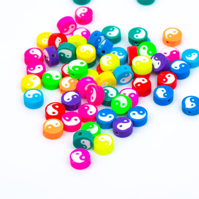 10 Adet, Karışık Renkli Yin Yang Denge Figürlü Polimer Fimo Boncuk, Polimer Kil Boncuk. 1. Kalite - 3