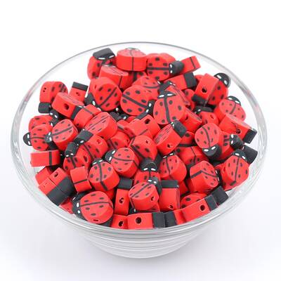 10 Adet, Uğur Böceği Figürlü Polimer Fimo Boncuk, Polimer Kil Boncuk. 1. Kalite - 2