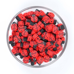 10 Adet, Uğur Böceği Figürlü Polimer Fimo Boncuk, Polimer Kil Boncuk. 1. Kalite - 1