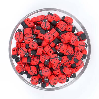 10 Adet, Uğur Böceği Figürlü Polimer Fimo Boncuk, Polimer Kil Boncuk. 1. Kalite - 1